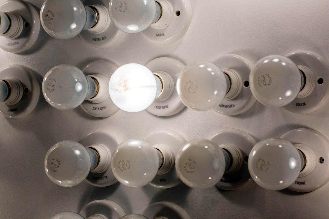 Close up of lightbulbs from The Future artwork