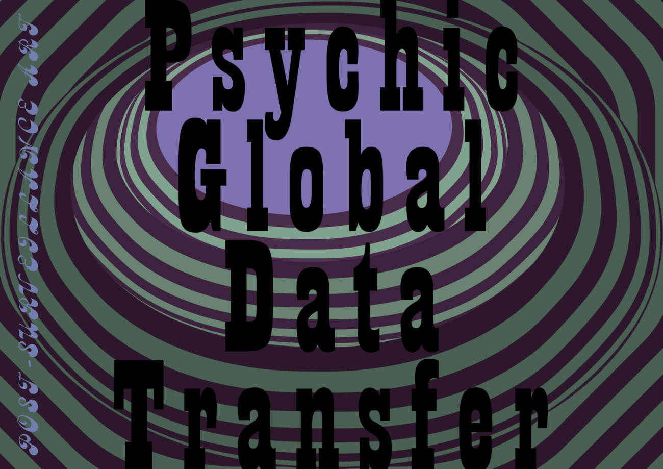 Abstract image with concentric circles and Psychic Global Data Transfer text