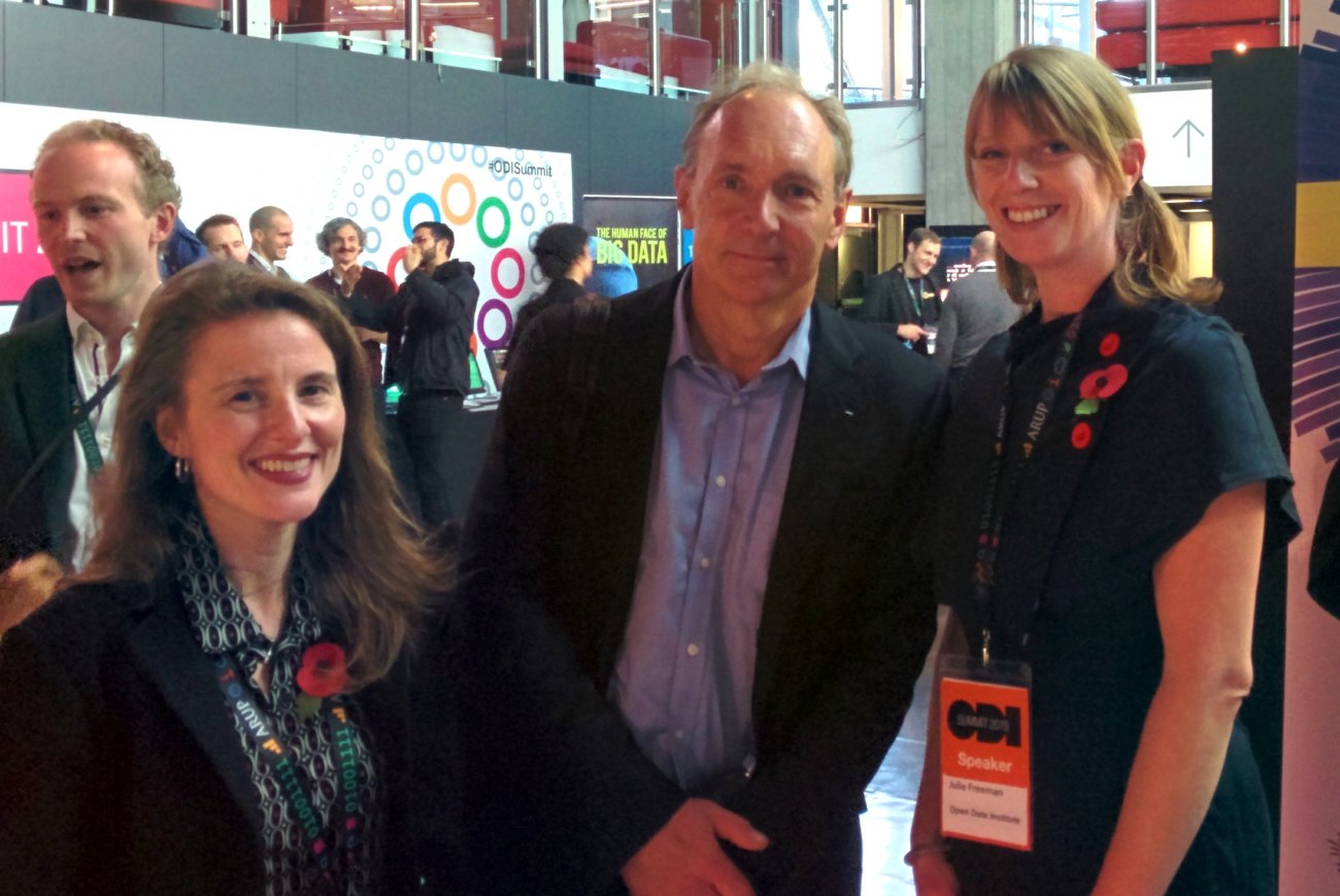 Hannah Redler-Hawes, Tim Berners-Lee and Julie Freeman at the ODI Summit 2015